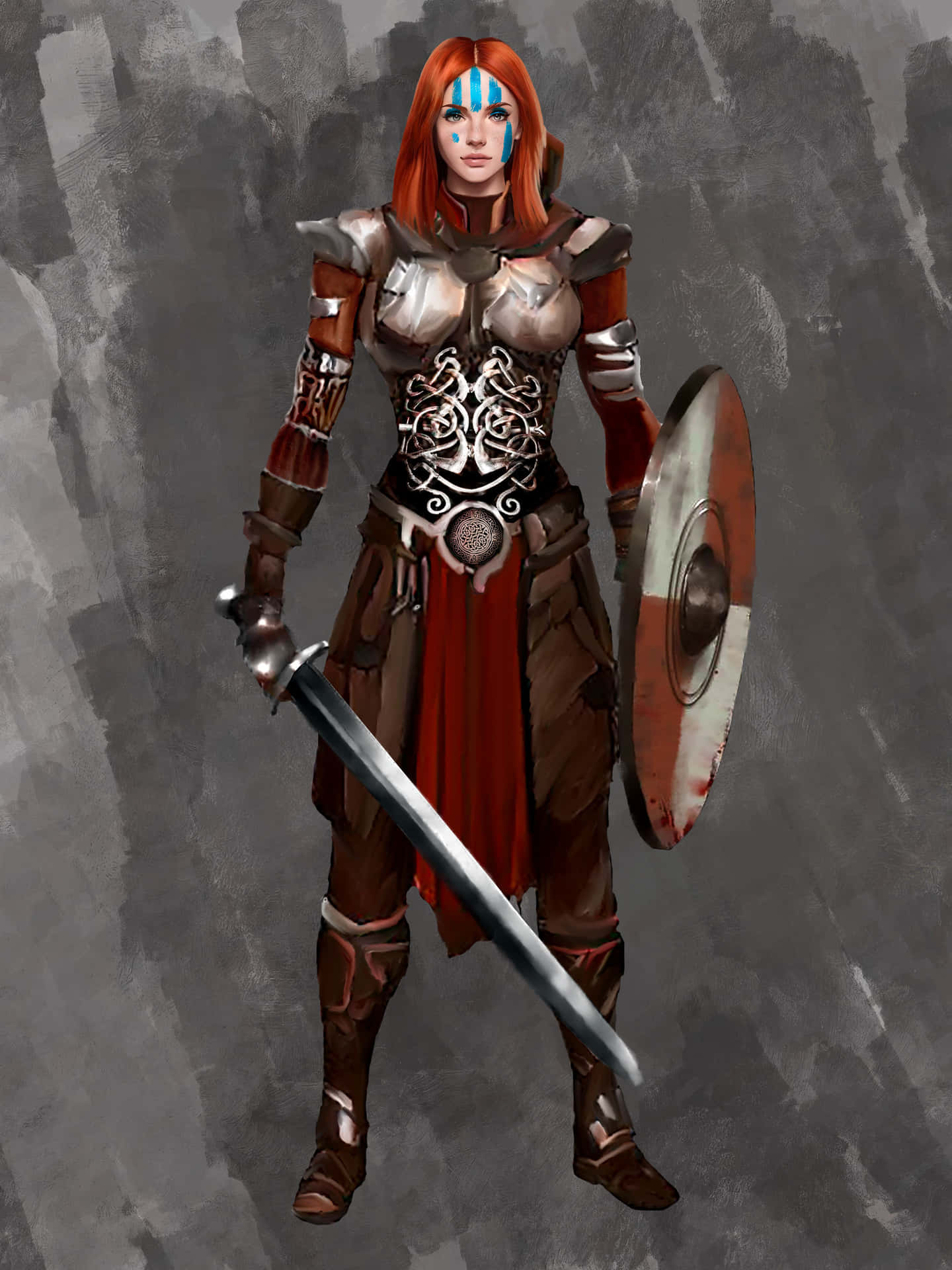 A Female Warrior With A Sword And Shield