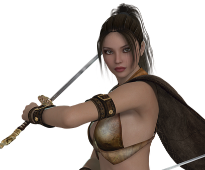 Female Warrior With Sword PNG