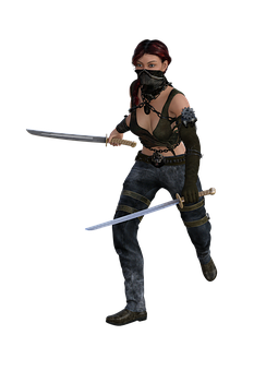 Female Warrior With Swords PNG