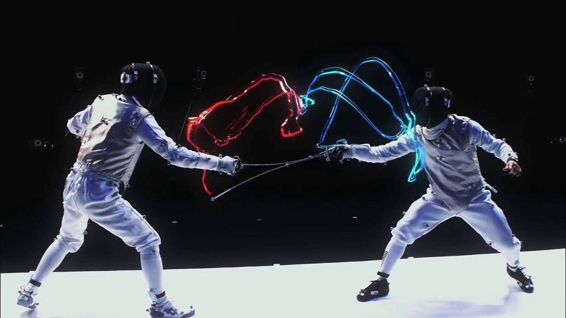 Fencing red blue neon wallpaper 