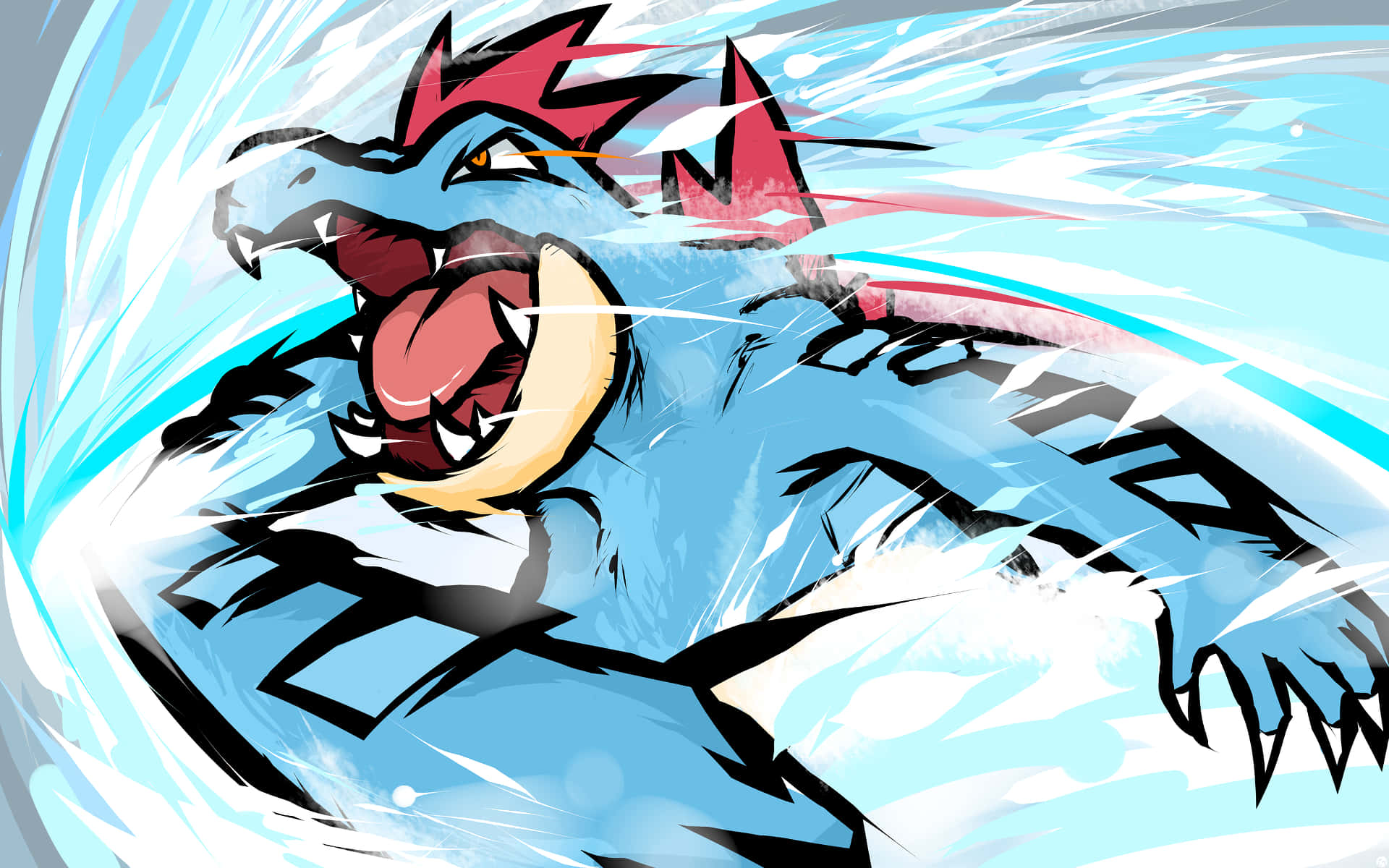 Feraligatr With Water Around His Body Wallpaper