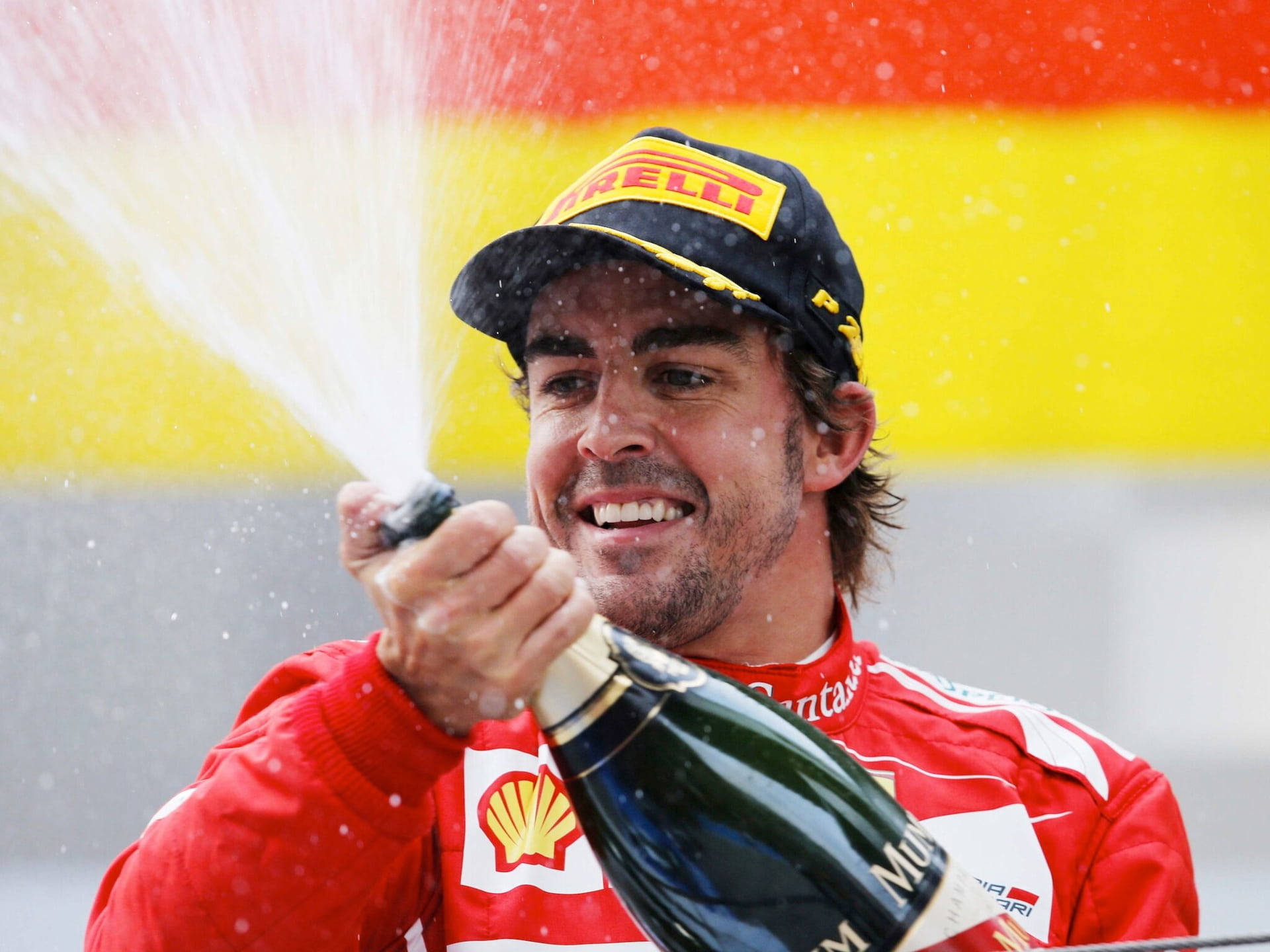 Fernando Alonso With Champagne Bottle Wallpaper