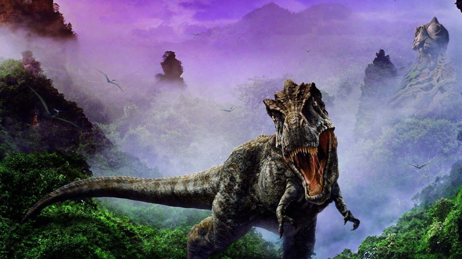 Ferocious Dinosaur In Mystical Landscape.jpg Wallpaper