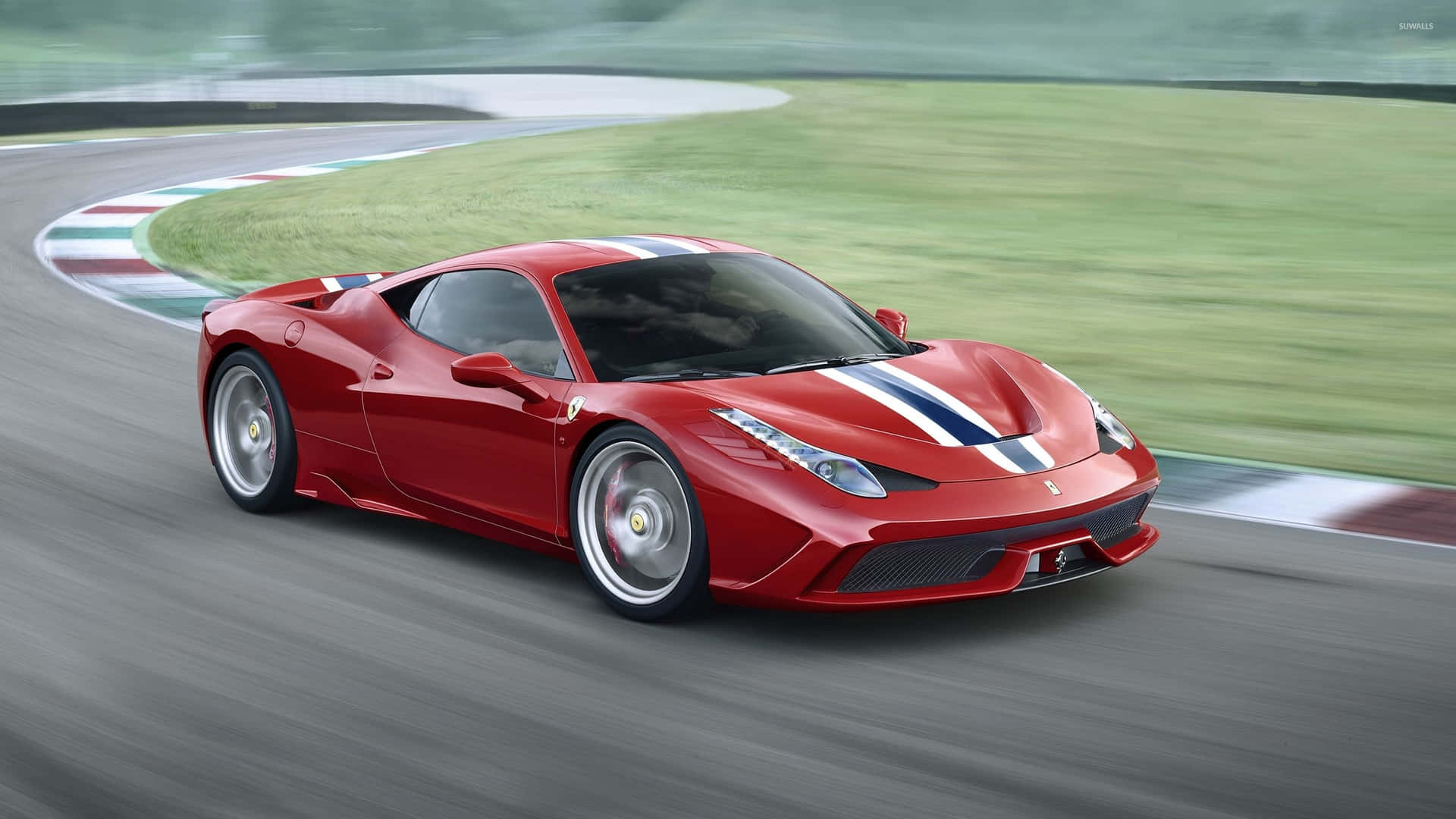 Stunning Red Ferrari 458 Speciale in Motion Wallpaper