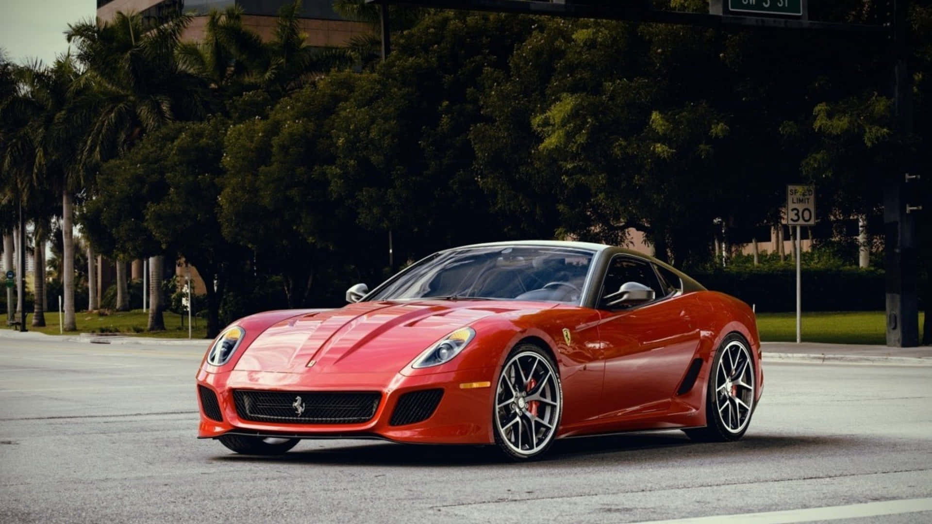 Sleek Ferrari 599 GTB Fiorano in Motion Wallpaper