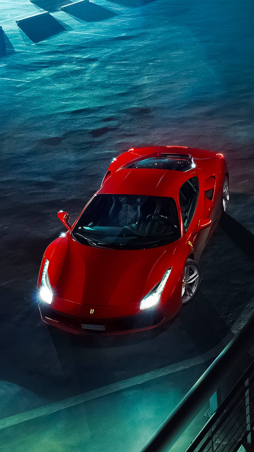 Fotografíade Vista Superior De Un Teléfono Con El Fondo De Pantalla De Un Ferrari Rojo 458. Fondo de pantalla