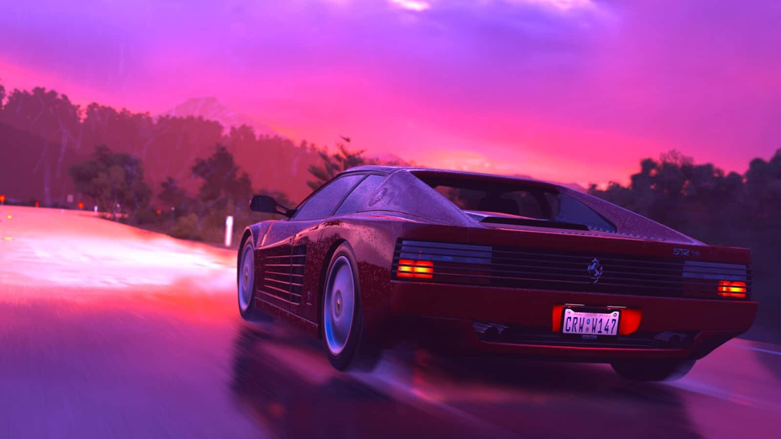 Red Ferrari Testarossa parked on a scenic winding road Wallpaper