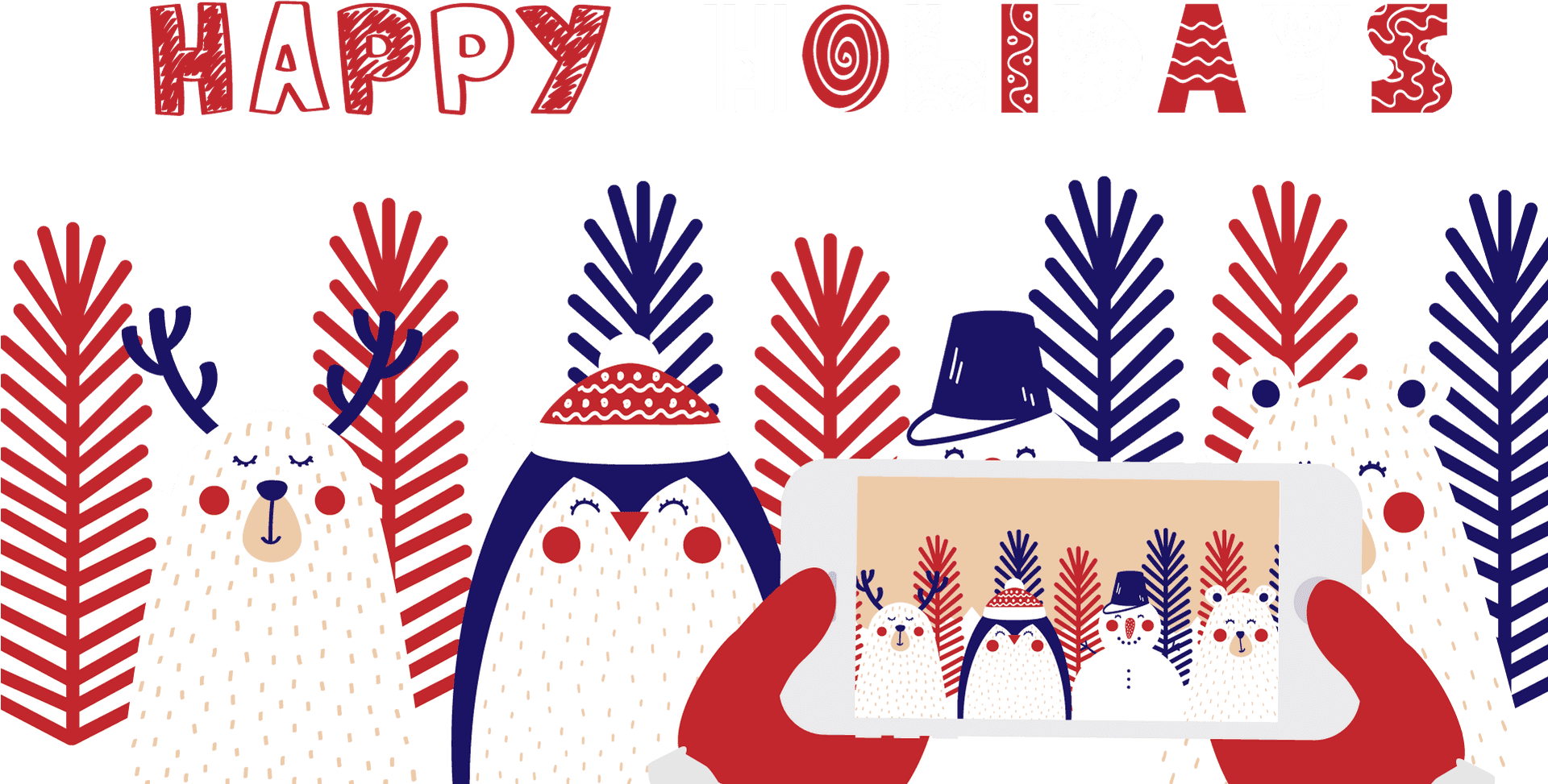 Festive Animals Selfie Holiday Greeting PNG