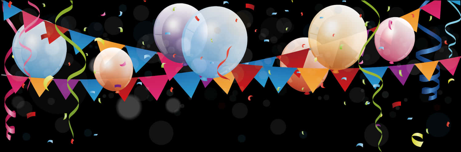 Festive Balloonsand Confetti Banner PNG