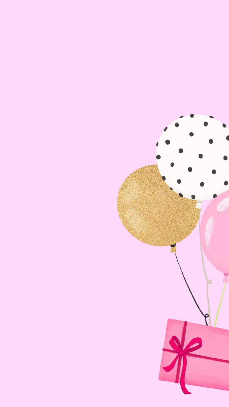 Festive Balloonsand Gift Pink Backdrop Wallpaper