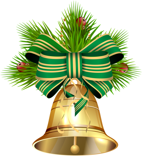 Festive Bell With Green Ribbon PNG