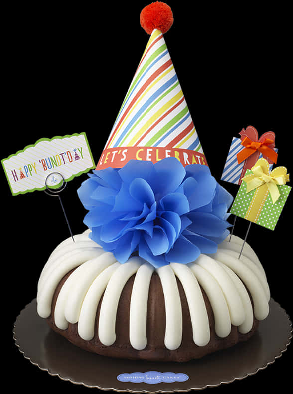 Festive Birthday Bundt Cake With Party Hat PNG