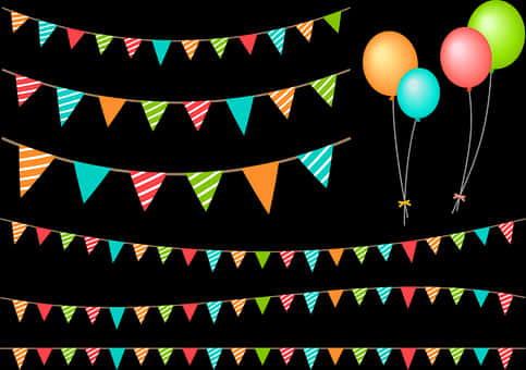 Festive Birthday Buntingand Balloons PNG