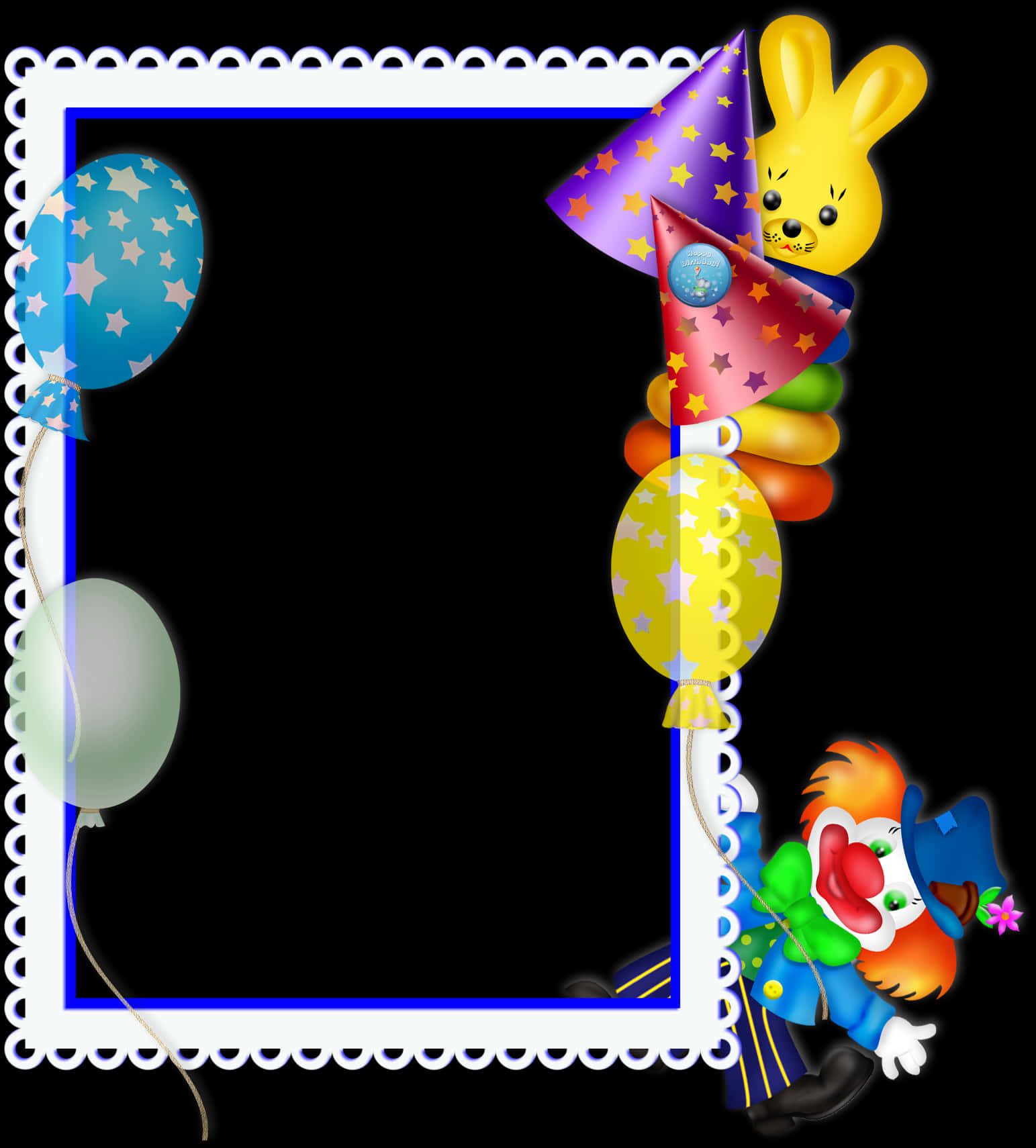 Festive Birthday Framewith Clownand Bunny PNG