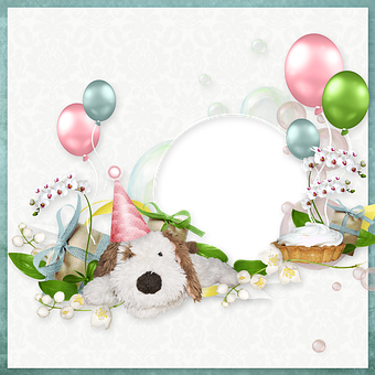 Festive Birthday Framewith Plush Dog PNG