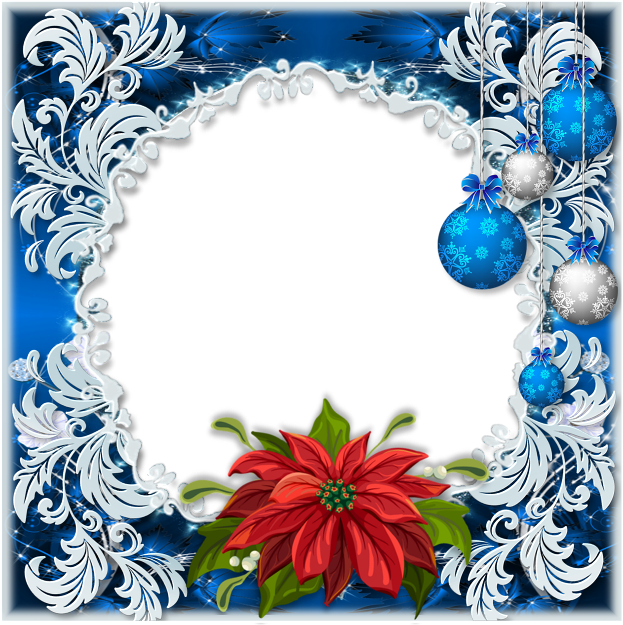 Festive Blue Christmas Frame PNG