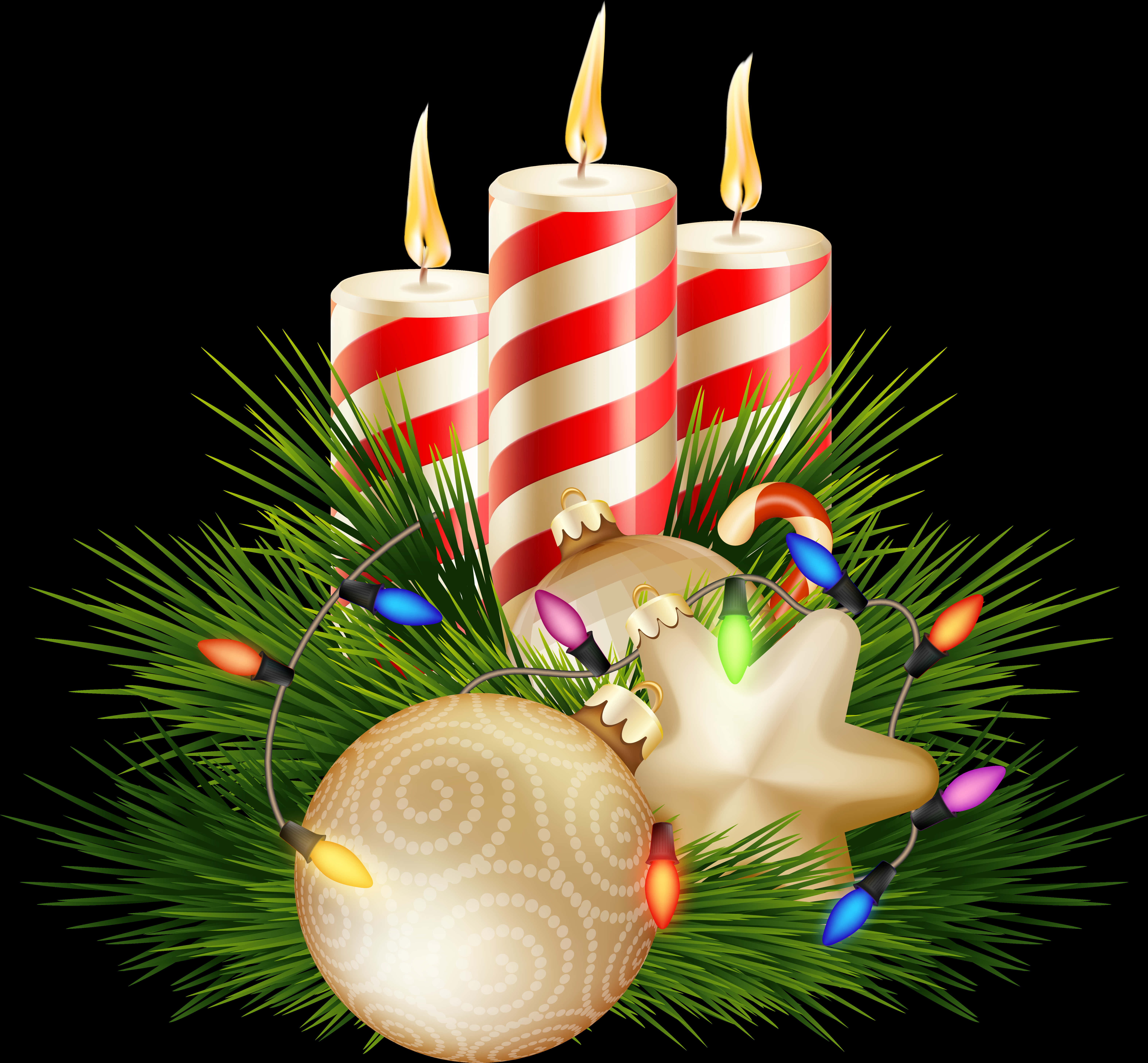 Festive Candlesand Christmas Ornaments PNG