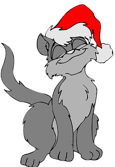 Festive Cartoon Cat Santa Hat PNG