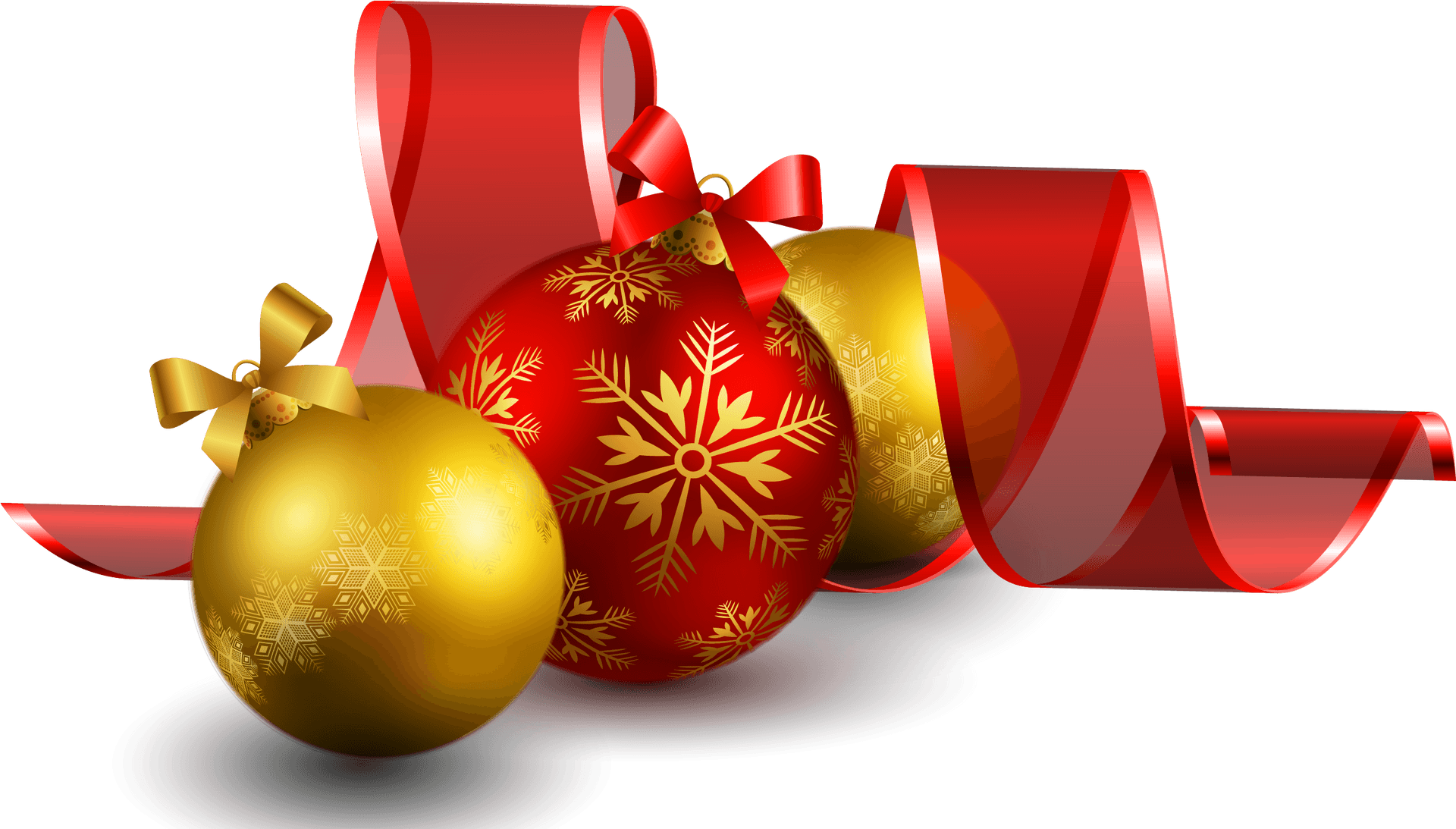 Festive Christmas Ballswith Red Ribbon PNG