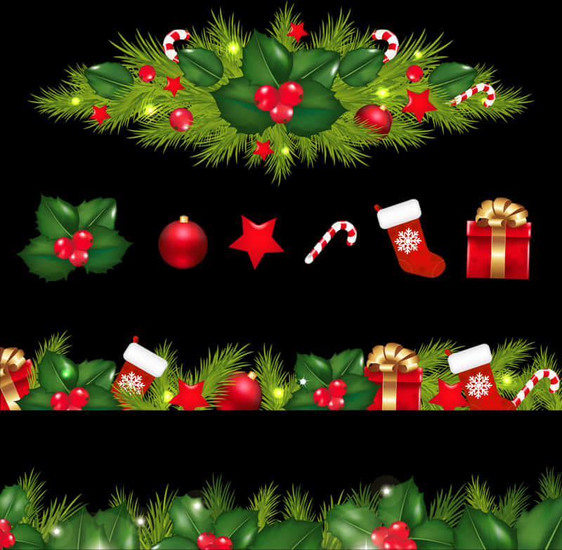 Festive Christmas Border Elements PNG