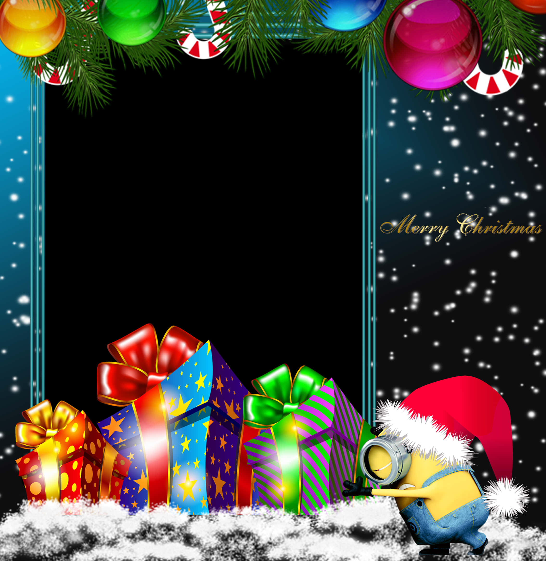Festive Christmas Borderwith Giftsand Minion PNG