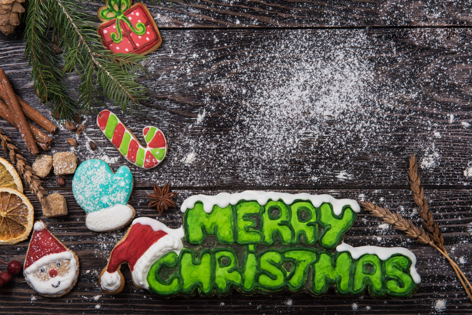 Biscuits De Noël Festifs Sur Fond En Bois Fond d'écran