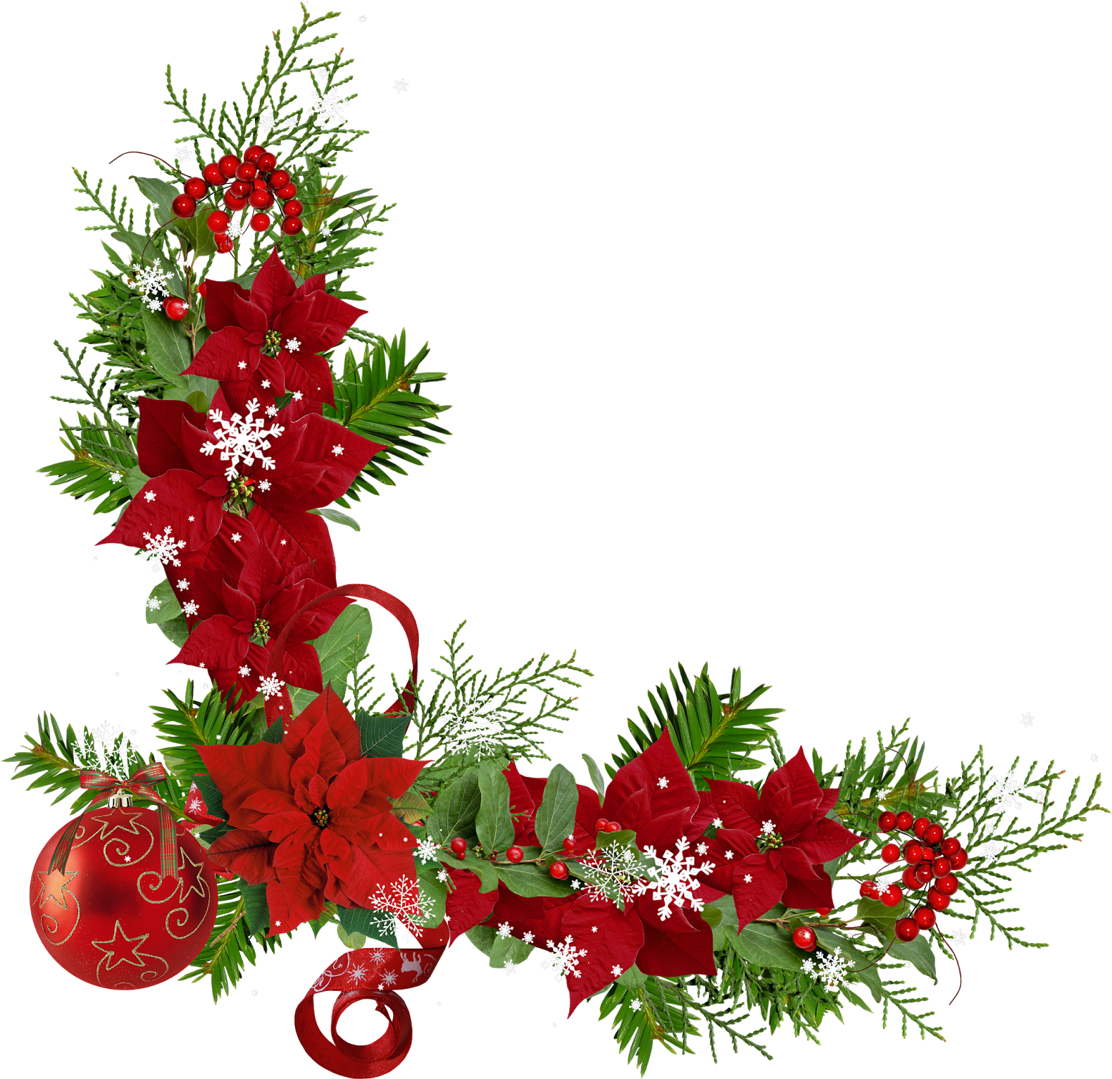 Festive Christmas Corner Flower Border PNG