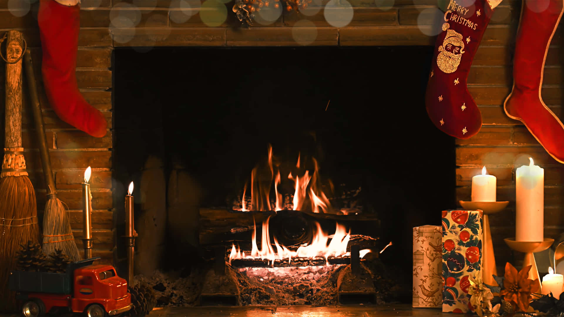 Download Festive Christmas Fireplace Decor Wallpaper | Wallpapers.com