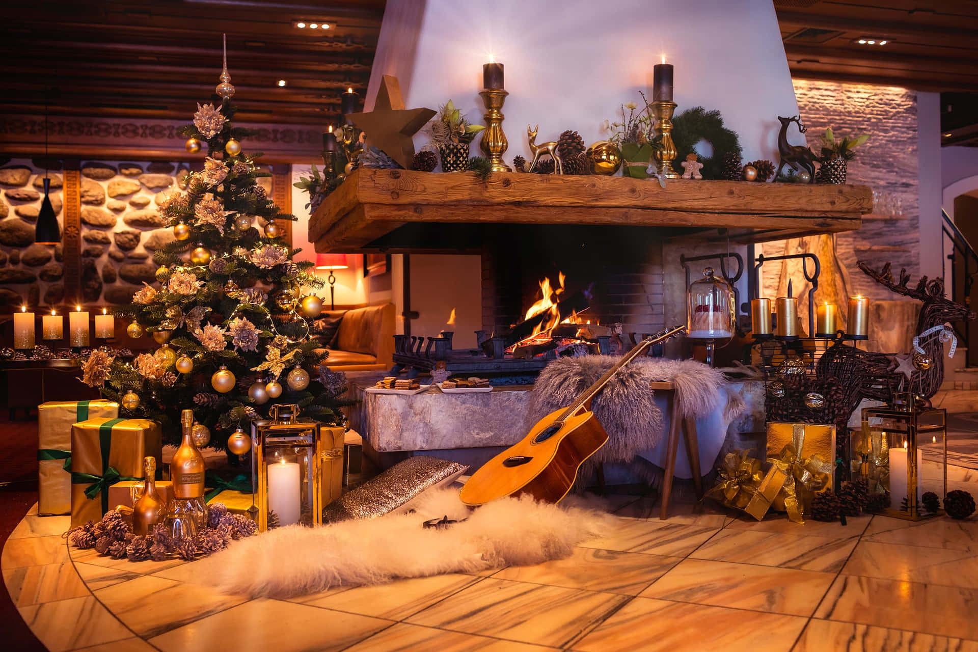 Festive Christmas Fireplace Decor.jpg Wallpaper