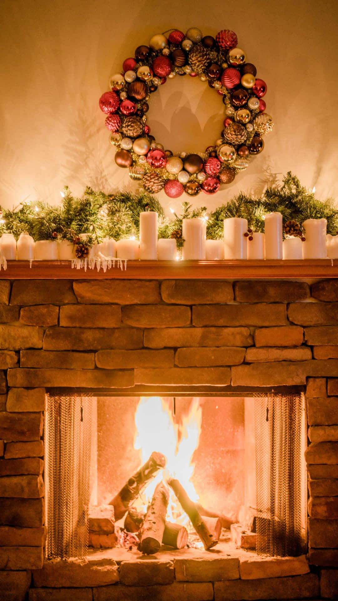 Festive Christmas Fireplace Warmth Wallpaper