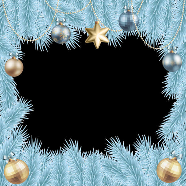 Festive Christmas Framewith Blue Pineand Ornaments.jpg PNG