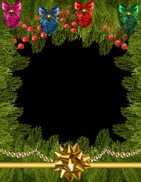 Festive Christmas Framewith Ornamentsand Bow PNG