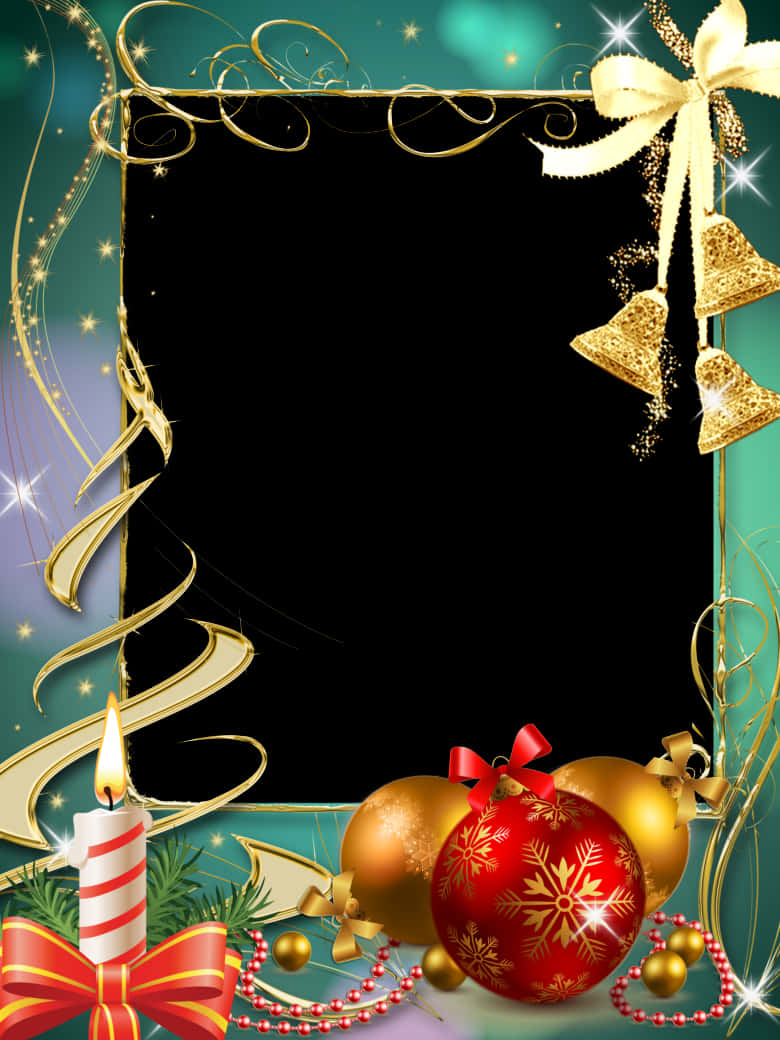 Festive Christmas Framewith Ornamentsand Candle PNG