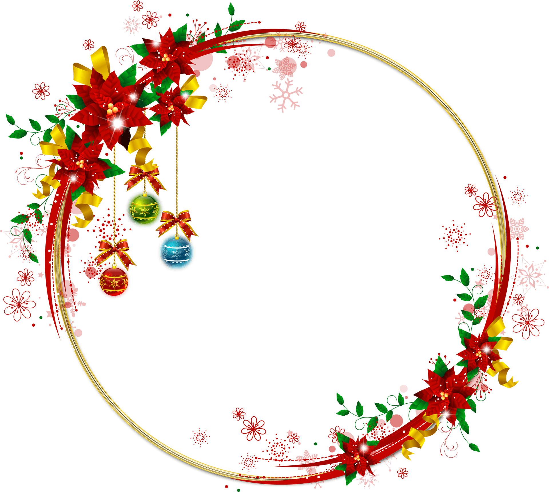 Festive Christmas Framewith Ornamentsand Poinsettias.png PNG