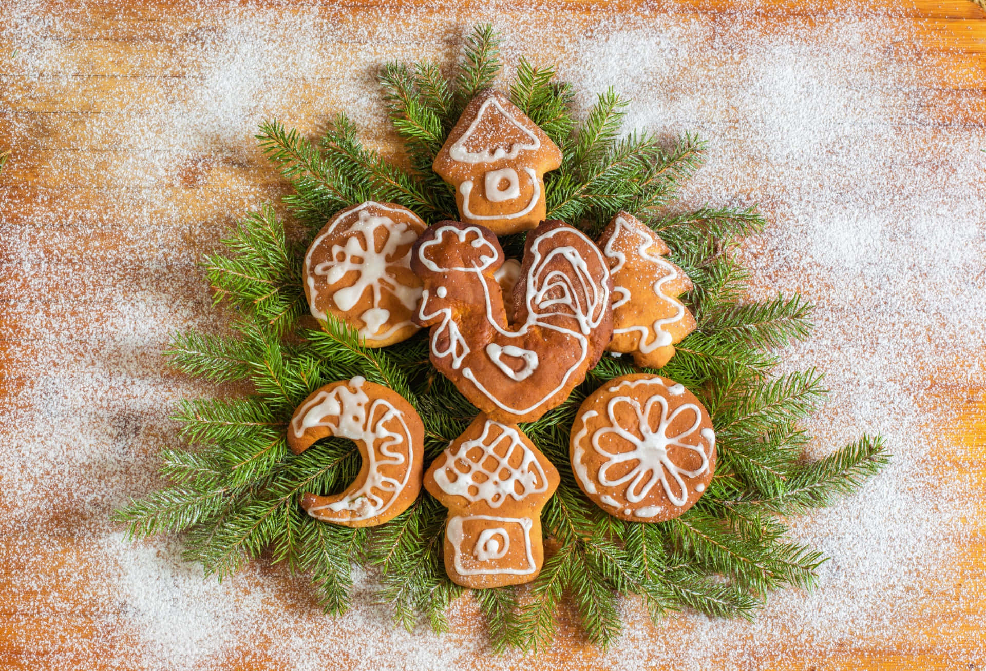 Festive Christmas Gingerbread Cookies Wallpaper