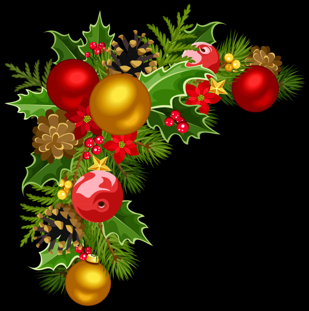 Festive Christmas Ornament Corner Decoration PNG