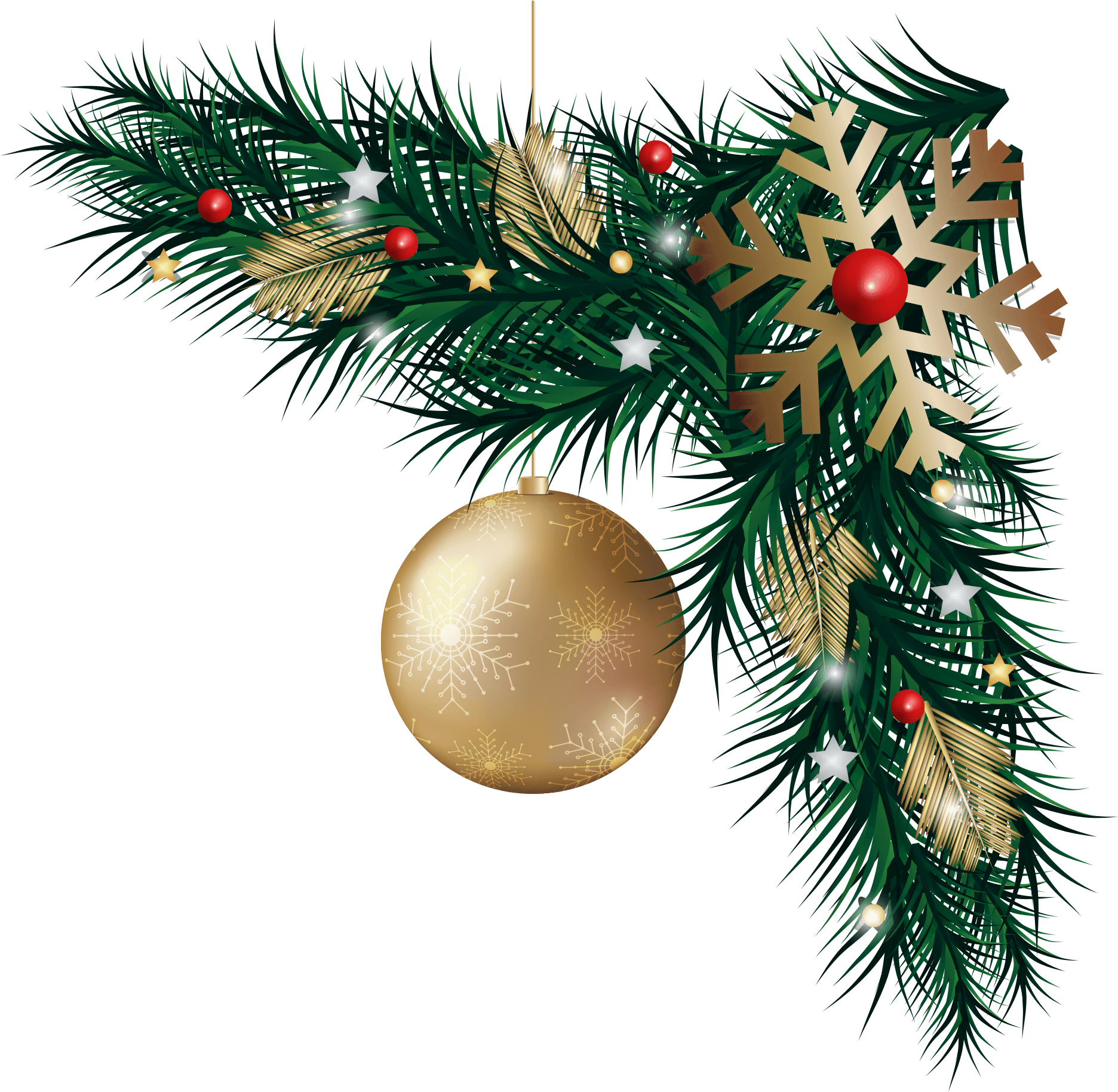 Festive Christmas Ornamentand Pine Garland PNG