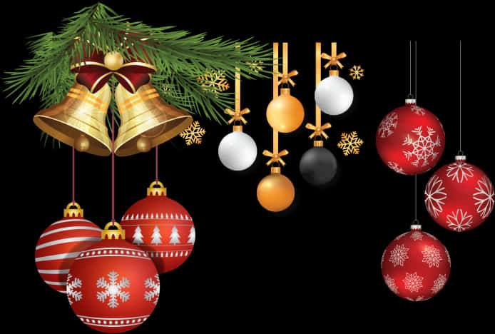 Festive Christmas Ornamentsand Bells PNG