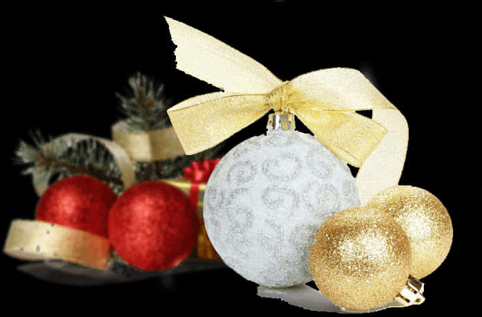 Festive Christmas Ornamentsand Bow PNG