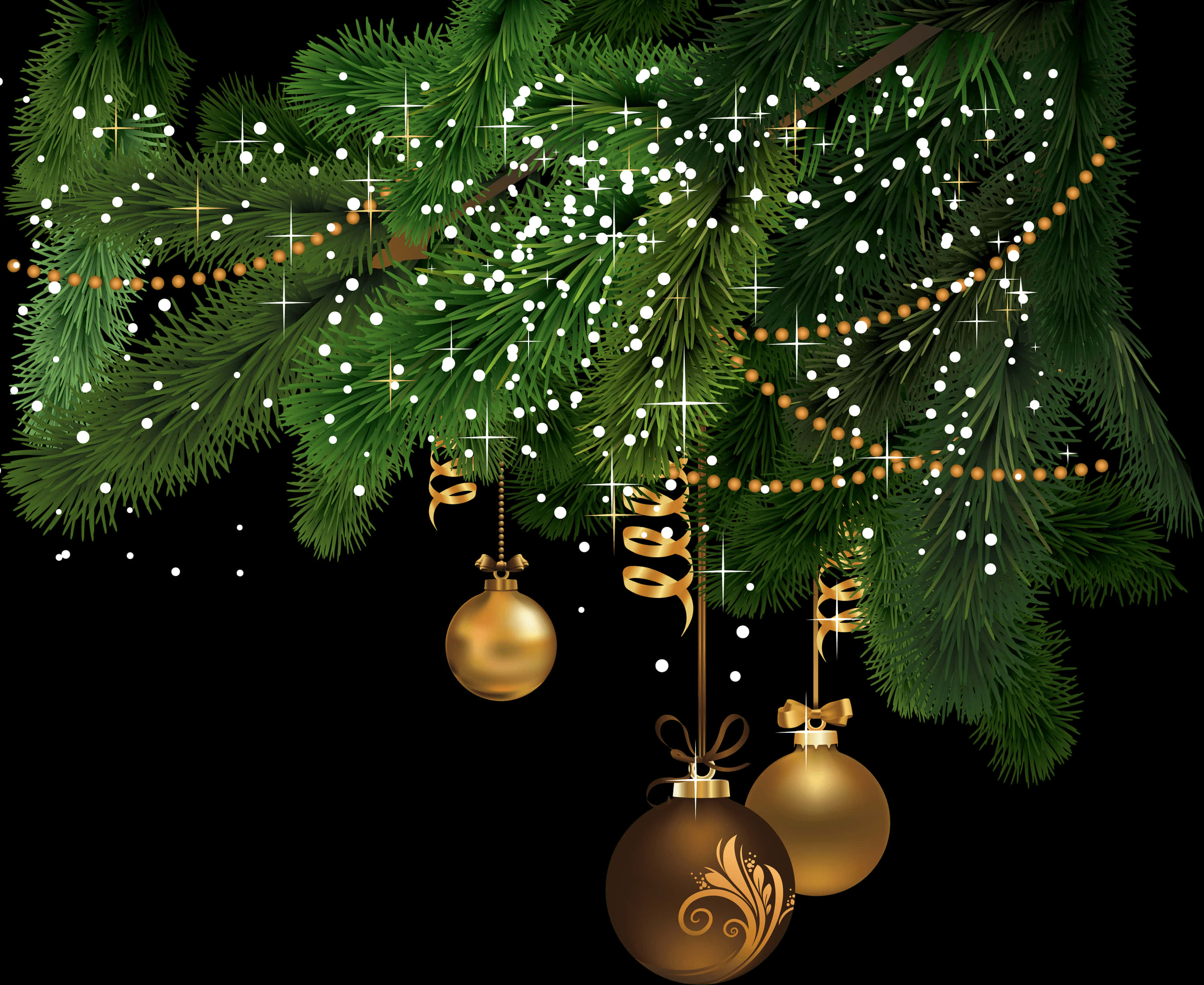 Festive Christmas Ornamentsand Pine Branches PNG