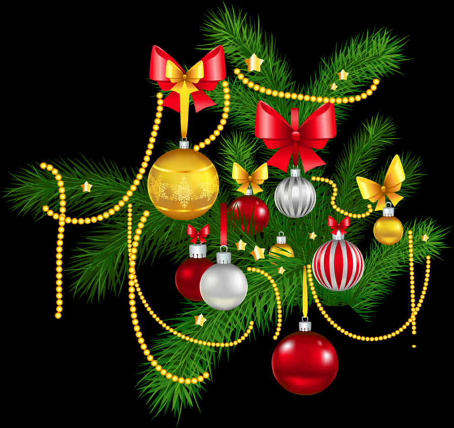 Festive Christmas Ornamentsand Pine Decoration PNG