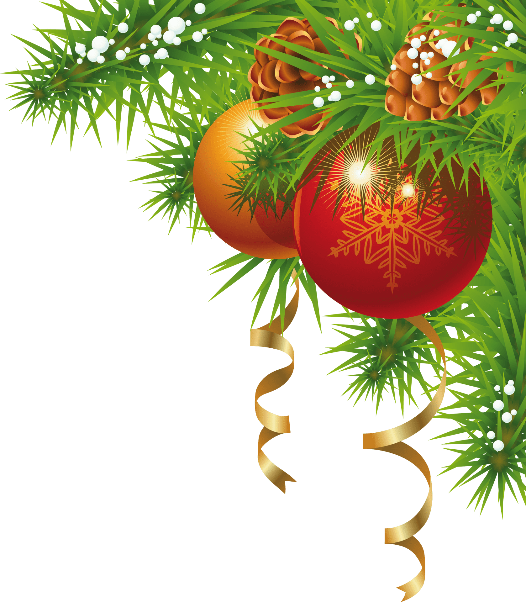 Festive Christmas Ornamentsand Pine Decoration PNG