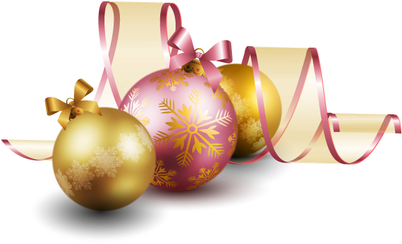 Festive Christmas Ornamentsand Ribbon PNG