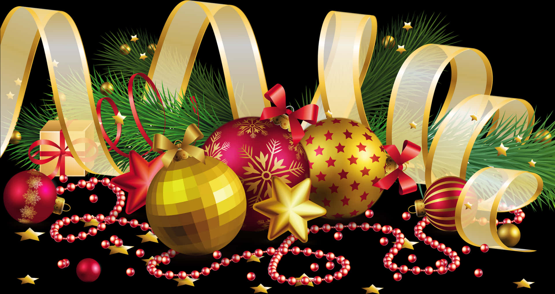 Festive Christmas Ornamentsand Ribbons PNG