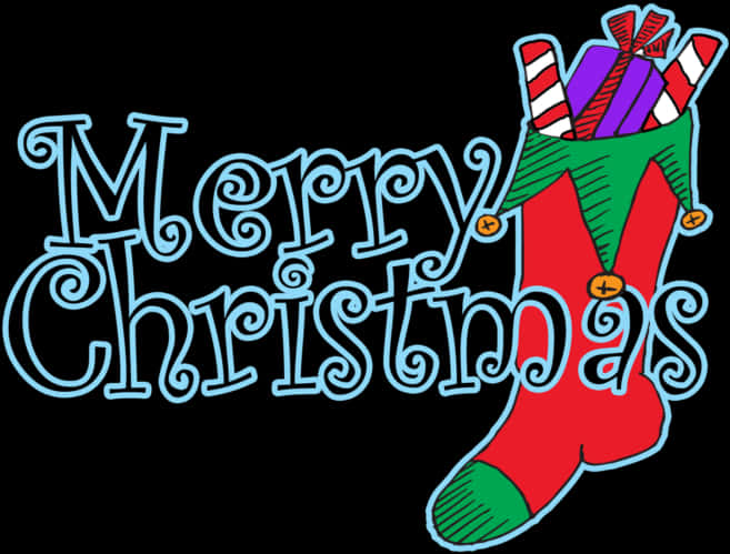 Merry Christmas Stocking Candy Cane Illustration PNG