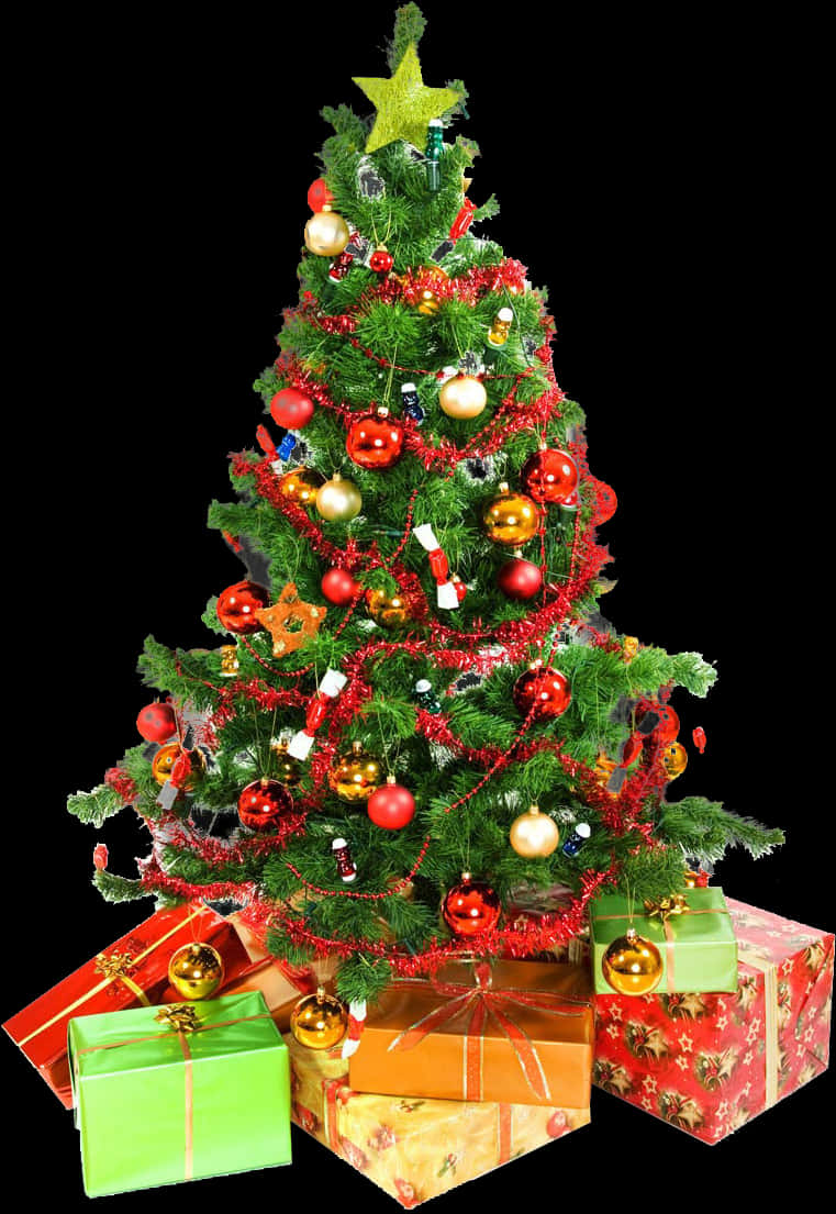 Festive Christmas Tree With Gifts.jpg PNG