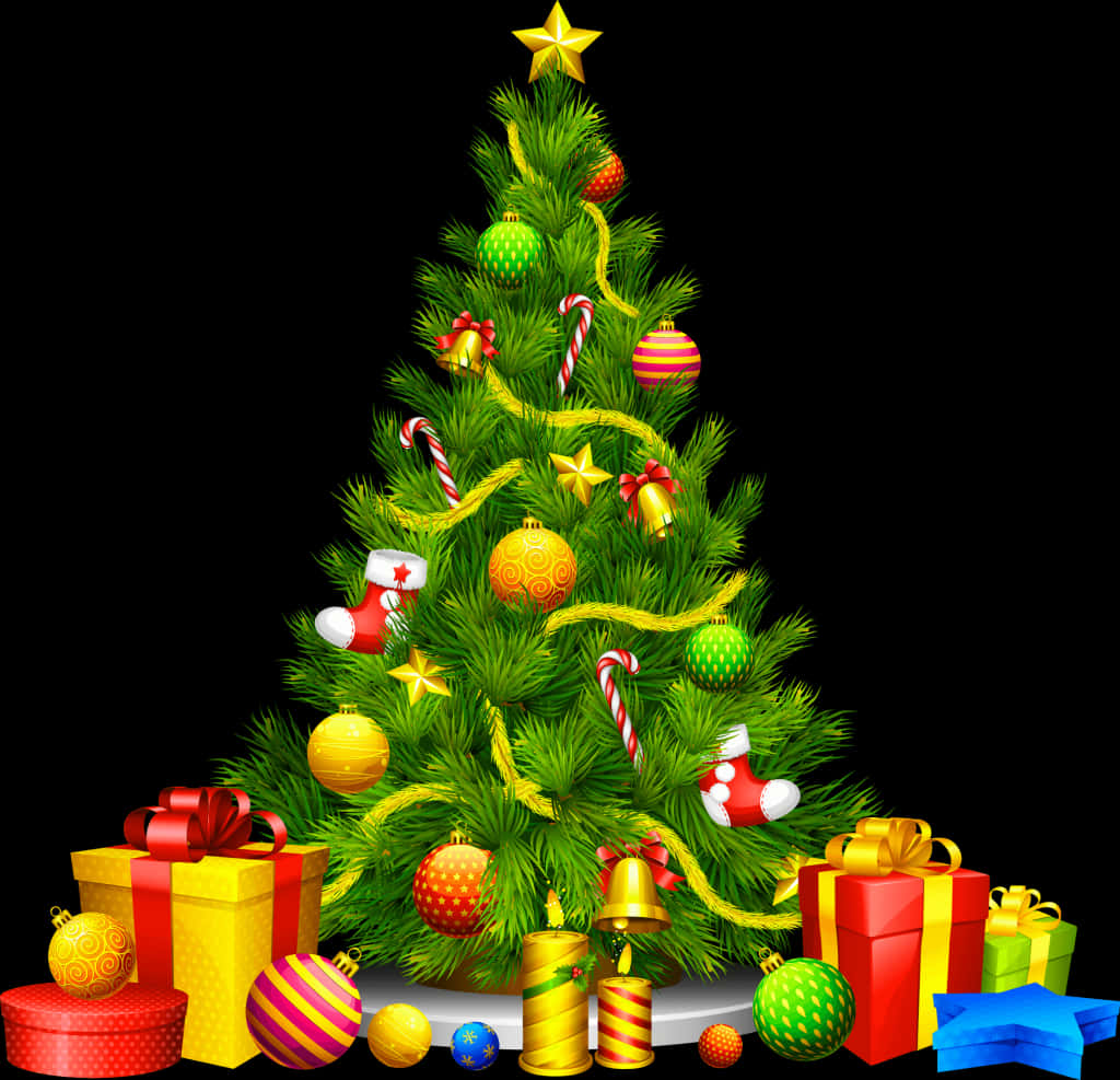 Festive Christmas Tree With Gifts PNG