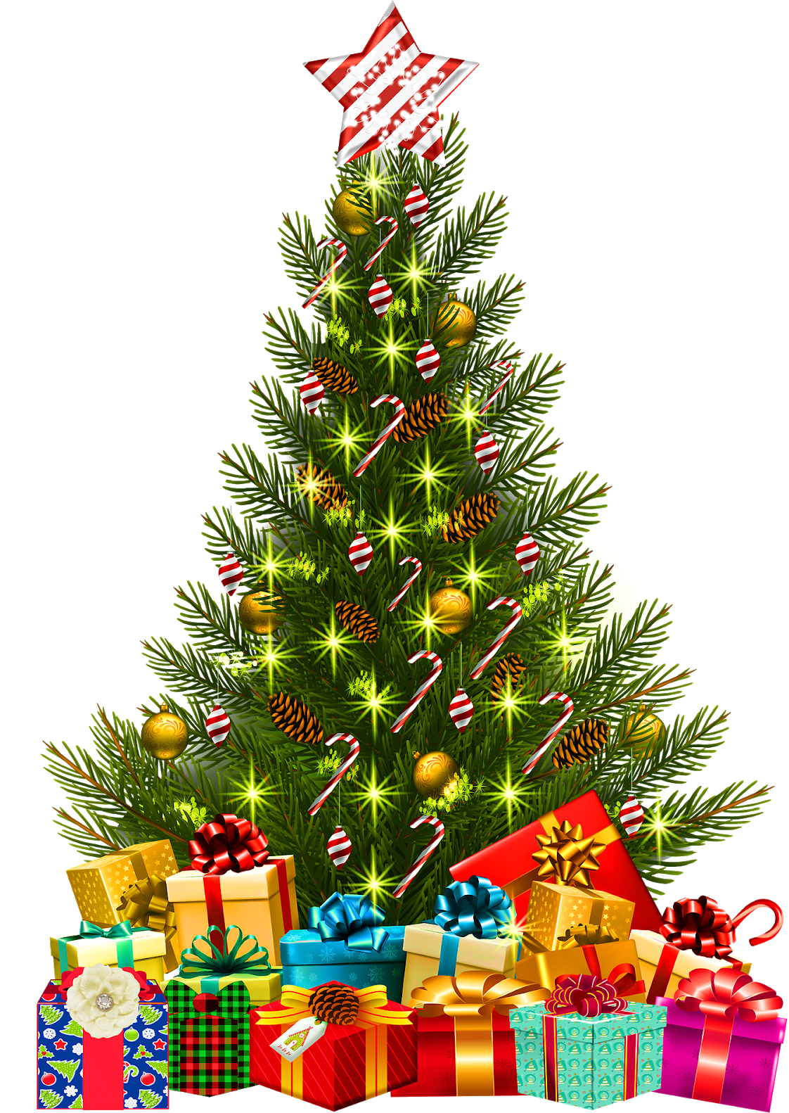 Festive Christmas Tree With Gifts.png PNG