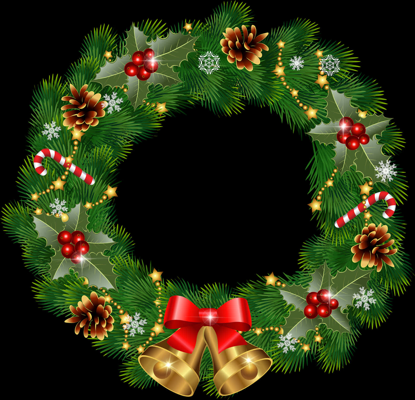 Festive Christmas Wreathwith Bells PNG