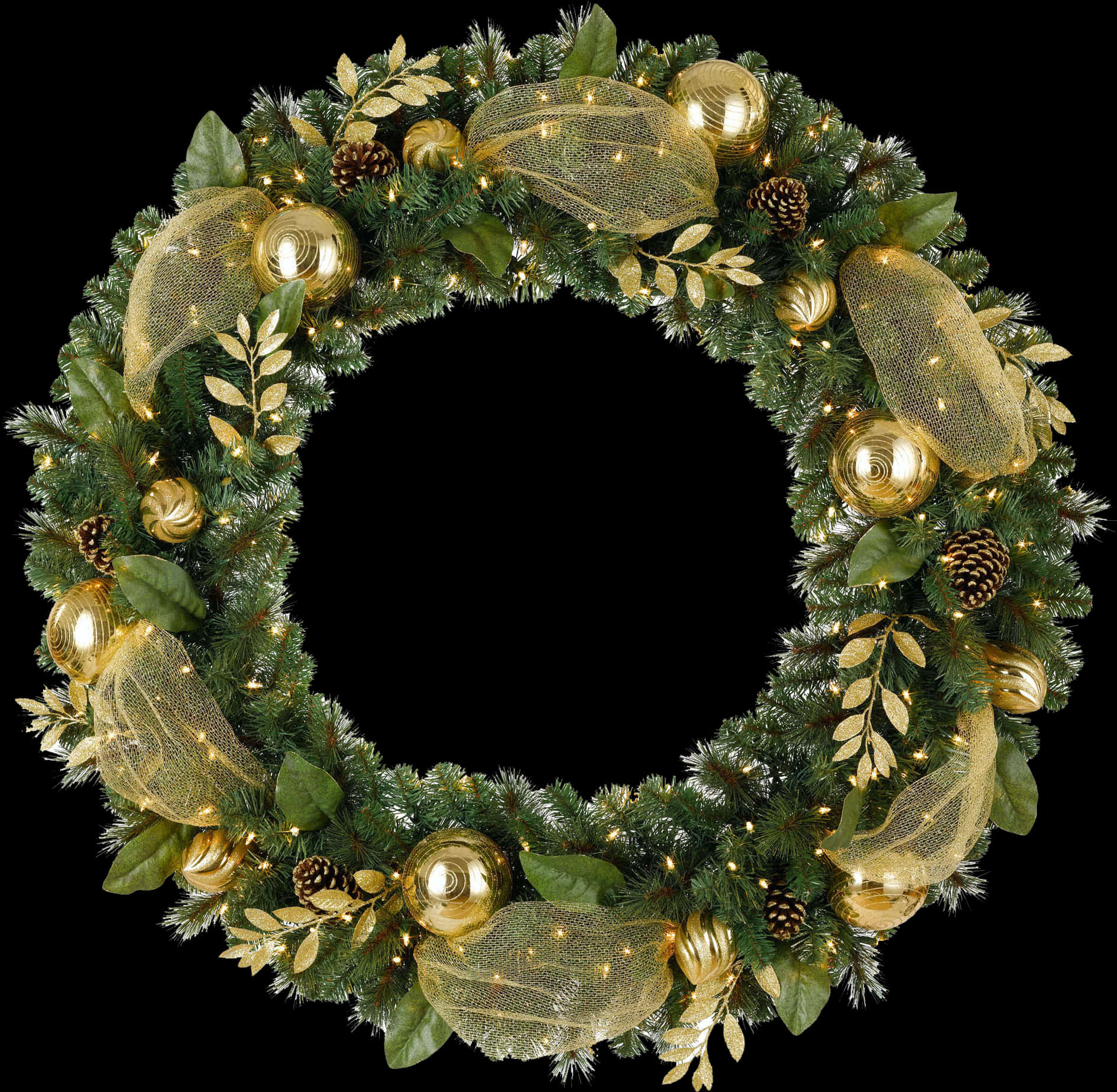 Festive Christmas Wreathwith Golden Accents PNG
